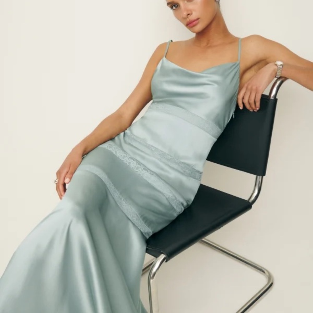 Reformation Riah Silk Dress in Aquamarine